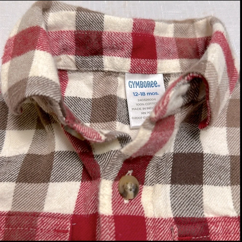 GYMBOREE Autumn red brown checkered Flannel Plaid button down shirt 12-18 mo